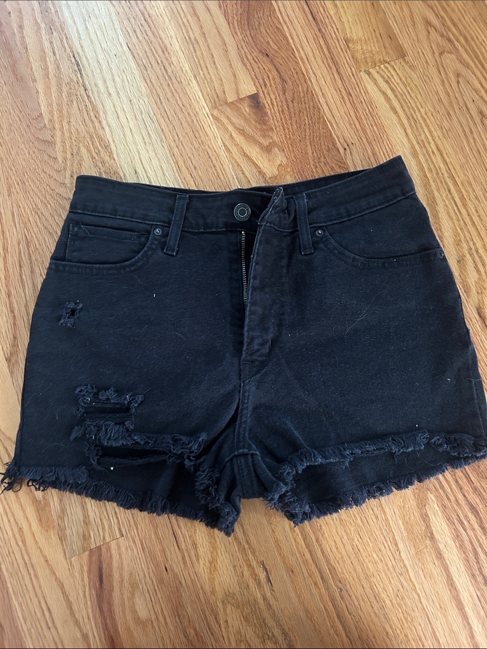 Levi's Black Distressed Jean Shorts with Frayed Hem